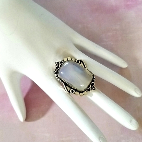 Hand Crafted Milky Opal .925 Sterling Silver Statement Ring SZ 8 3/4 - Picture 7 of 16